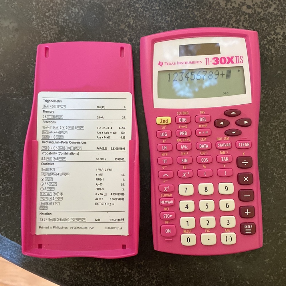 Texas Instruments,  TI- 30X  IIS  pink calculator